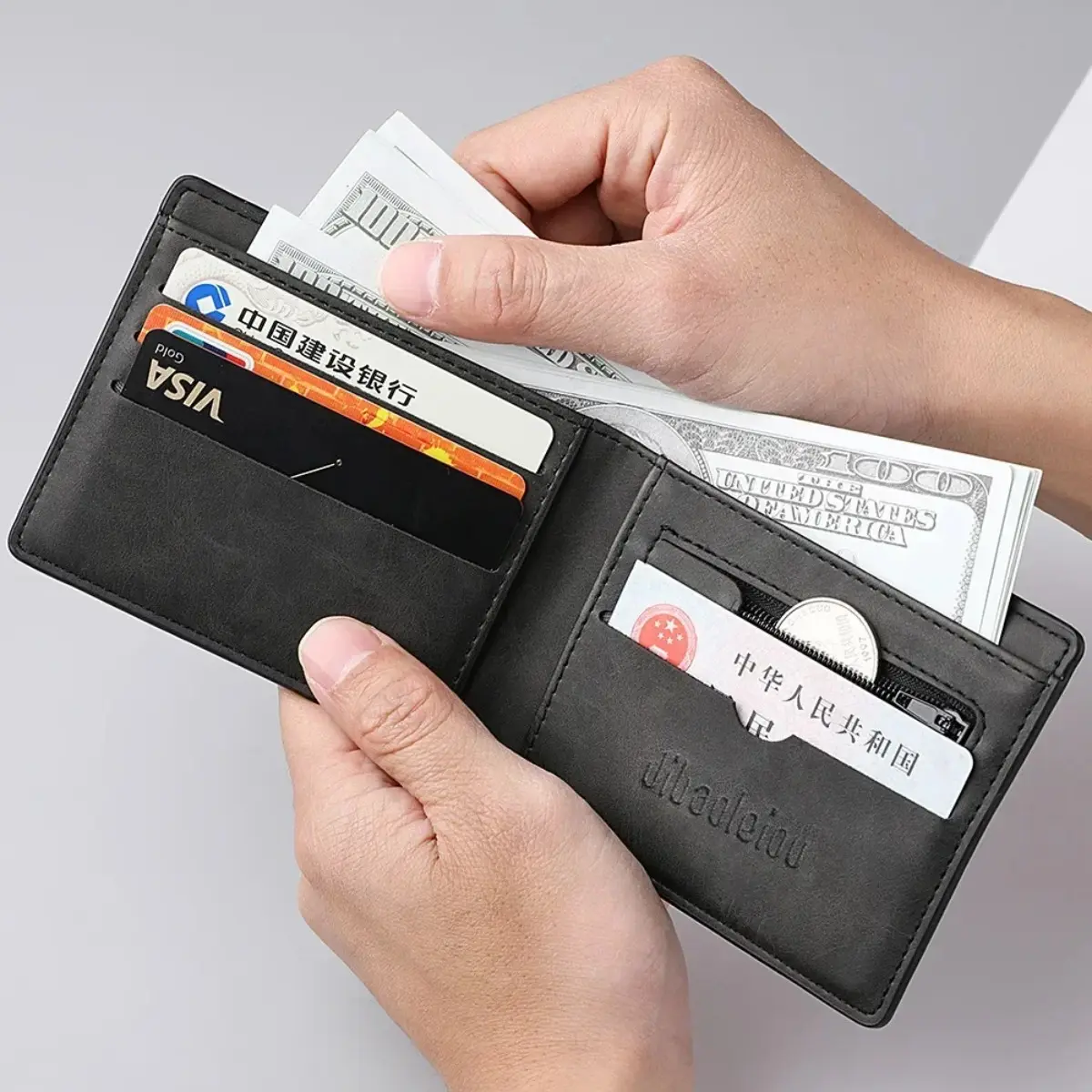 2025 Trendy Choice! Men's Short Soft Leather Wallet with Zipper, Dollar Clip Function, Simple, Lightweight and Stylish