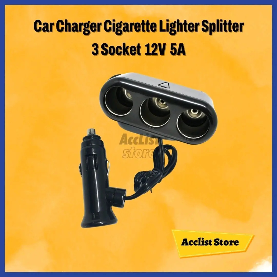 Car Charger 3 Slot  Socket 12v 5a Colokan Plastik