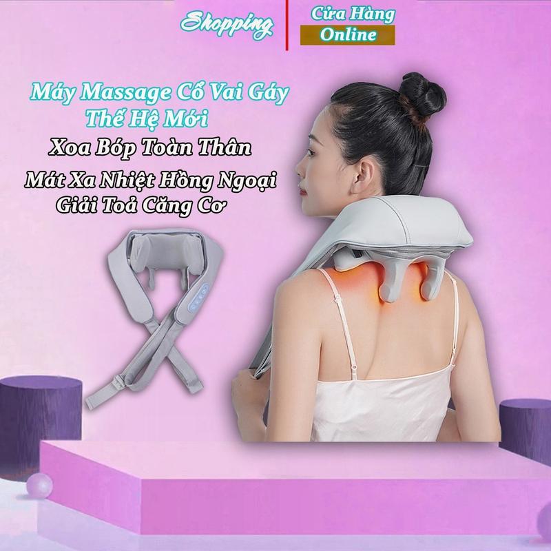 Máy massage cổ vai gáy, mát xa cổ vai gáy con lăn hồng ngoại 6D mô phỏng tay người xoa bóp giúp giảm đau vai gáy, dành cho người cao tuổi-văn phòng