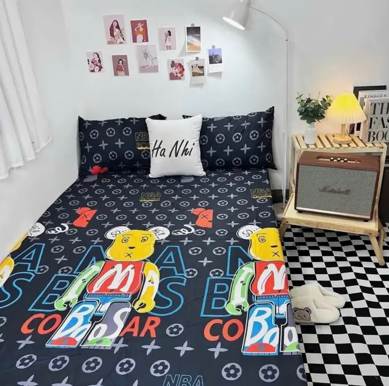 Set 4 món bộ ga gối kèm vỏ gối ôm(không kèm chăn)vải cotton poly mẫu người máy ngộ nghĩnh 0