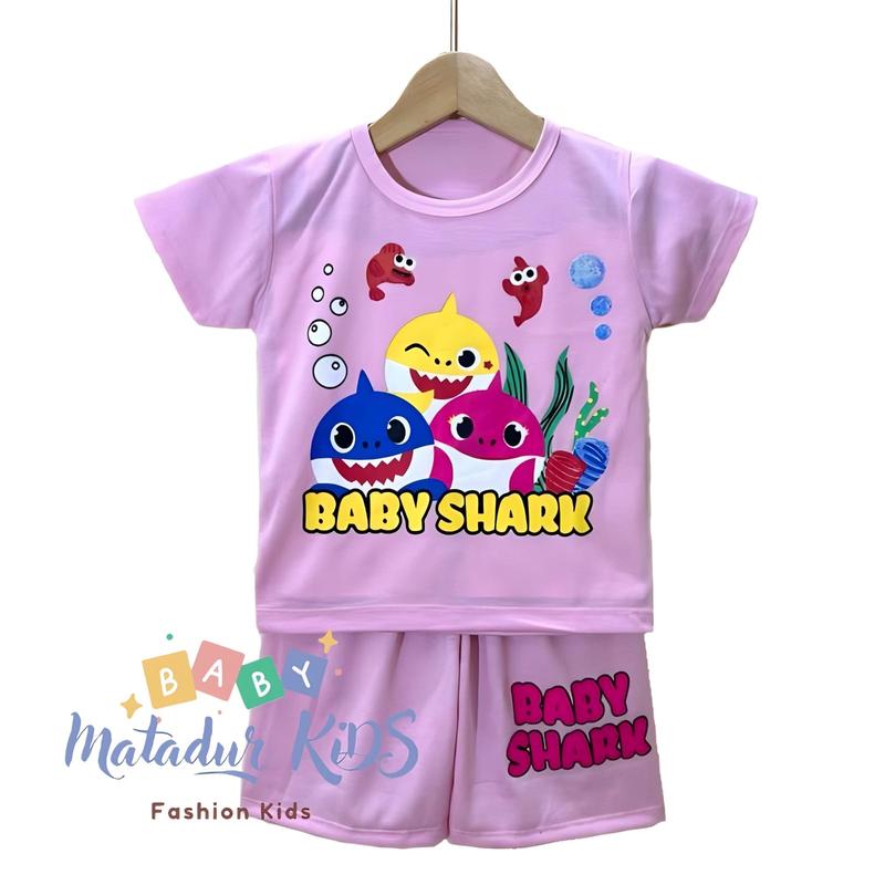 Setelan Kaos Anak Baby Shark 07 Tahun Bahan Katun parsel 3