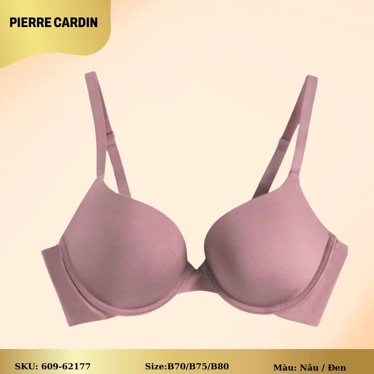 Áo lót nữ 609-62177 nhãn hiệu Pierre Cardin, vải trơn, có gọng, cúp xéo 3/4, mouse nhẹ  Women