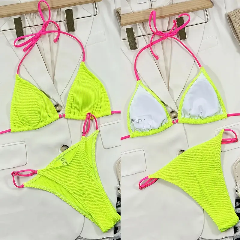 Una-Shop Solid Color Bikinis Sets With Adjustable Straps Trendy Swimsuit For Women Summer Beach Swim Pool Party Bikini Swimwear 4