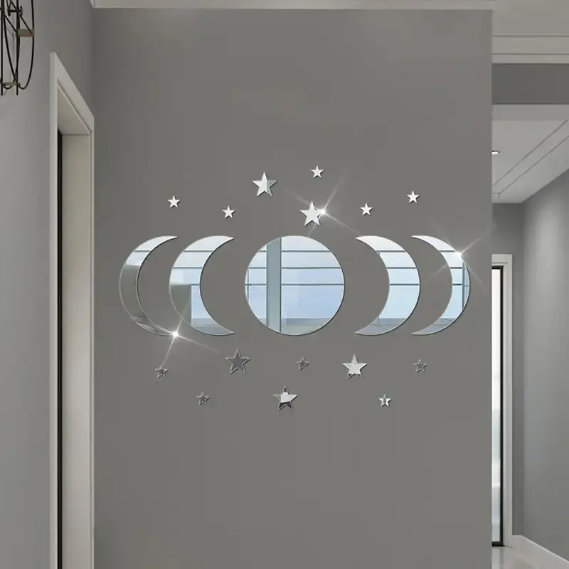 Star & Moon Pattern Mirror Decorative Wall Tiles Sticker, 1 Set Self Adhesive Wall Decor, Decor Sticker for Home Bedroom Living Room 4