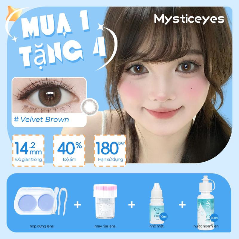 [Mua 1 Tặng 4]MYSTICEYES kính áp tròng 14.0-14.5mm 1 Lens+1 Máy Rửa + 1 Nhỏ Mắt + 60ml Nước Ngâm Len +1 Hộp đựng Lens 7