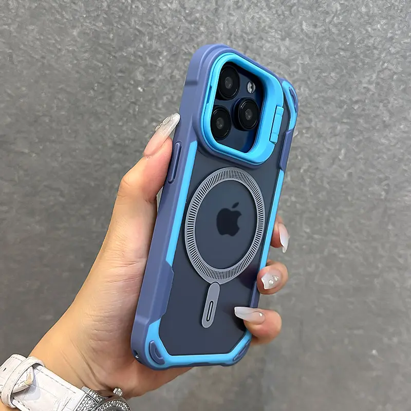 Ốp Điện Thoại Từ Tính Áo Giáp Màu Tương Phản, Thiết Kế Sang Trọng, Tương Thích Với iPhone 16, 15, 14, 13, 12, Pro Max Và 11, Có Giá Đỡ Ống Kính Gấp Gọn, Ốp Lưng Magsafe 0