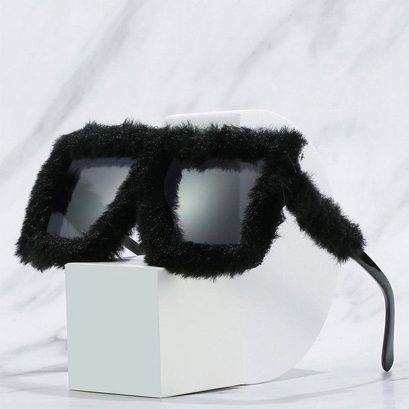 Product Introduction of Y2K Oversized Plush Sunglasses Soft Fluffy Party Christmas Halloween Cosplay Winter Shades Style Square Frame Sun Glasses for Women 19