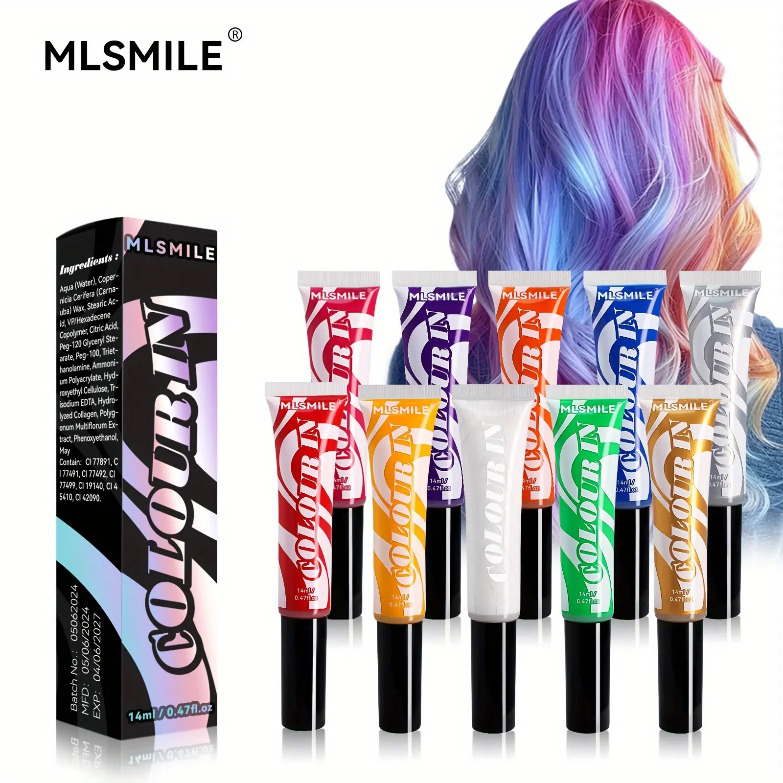 Dán màu tóc tức thì, MLSMILE, sáp nhuộm tạm thời dễ làm sạch, cho vẻ ngoài Y2K, hoàn hảo cho các bữa tiệc, cosplay và Giáng sinh