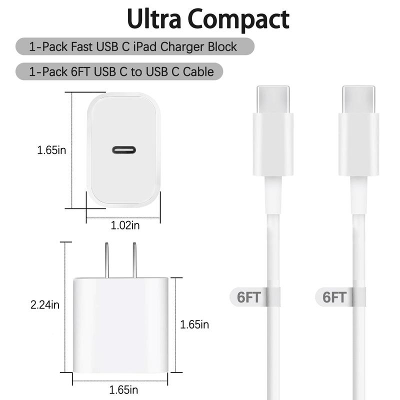 iPad Fast Charger,iPad Pro Charger,iPad Charger Fast Charging USB C Wall Chargers Block Plug Type C 6FT USB C to C Charging Cable Cord for iPad Pro 13/12.9/11 inch,iPad Air 5/4,iPad Mini 6/7th,iPad 10 4