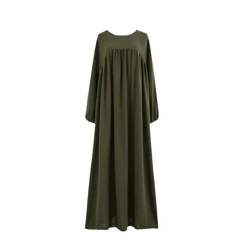 Muslim loose plus size long sleeve solid color pullover skirt over-the-knee maxi dress