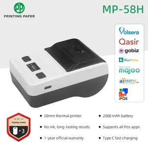Gratis hadiah 3 gulungan kertas termal Printer mini portabel Bluetooth MP-58H Kertas termal mendukung berbagai platform cetak + adaptor hitam putih Printer label kertas portabel