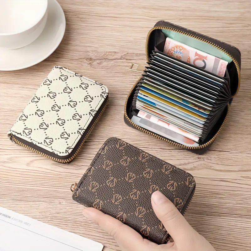 Zipper Around Credit Card Holder, Mini Printed Clutch Coin Purse, Portable Card Wallet With Multi Card Slots