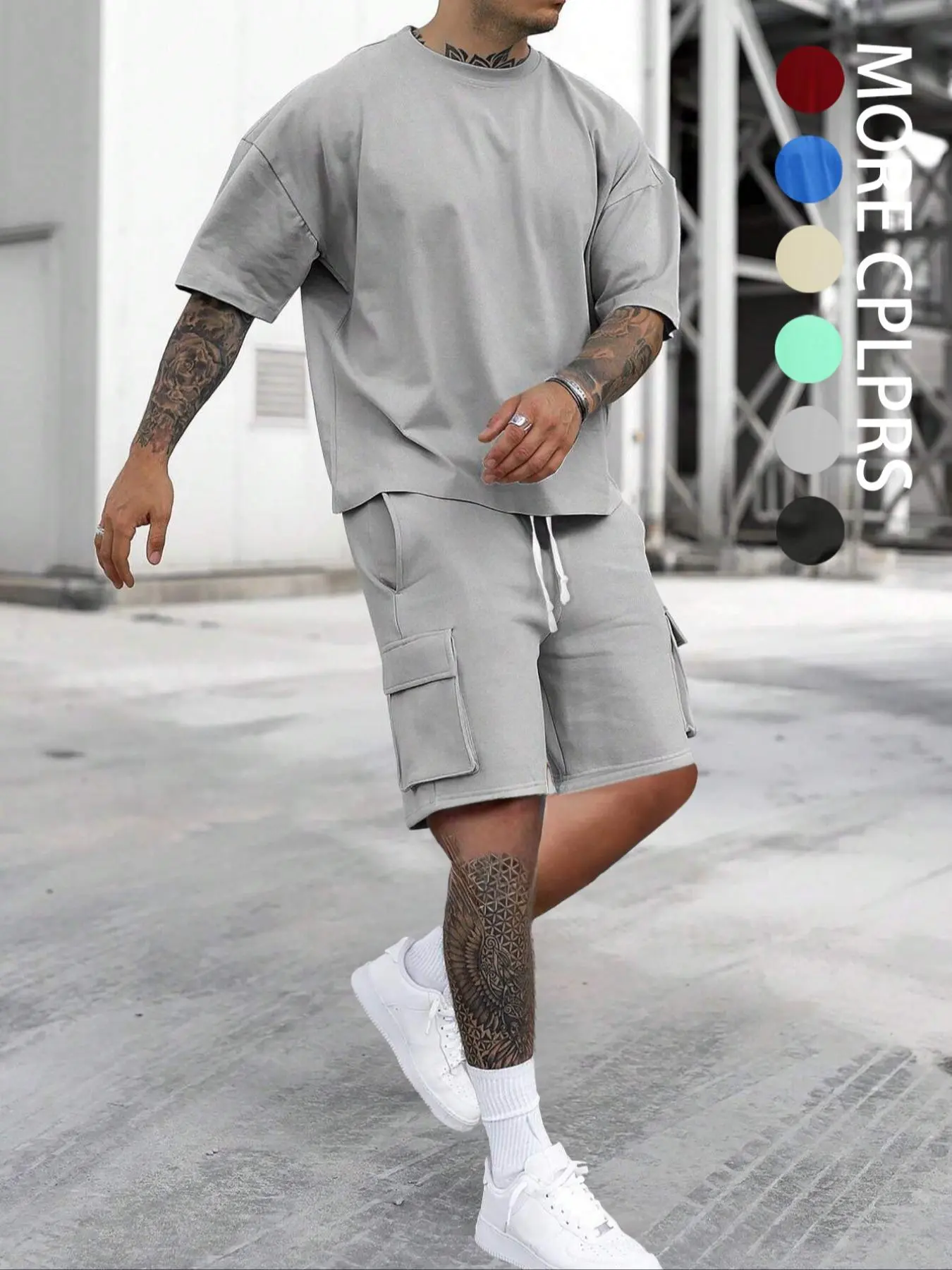 Men's Solid Drop Shoulder Tee & Shorts Set, Regular Fit Casual Fashion Cozy Breathable Short Sleeve T-shirt & Shorts for Daily Outdoor Wear, Men Clothes for Summer