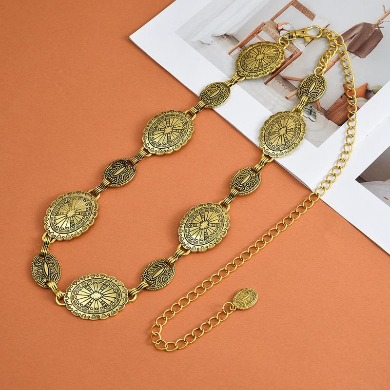 Product Introduction of Fashion Belly Chain Bohemian Waist Chains Oval Ethnic Style Dress Belt Chains Metal Tassel Body Chain Girl 12