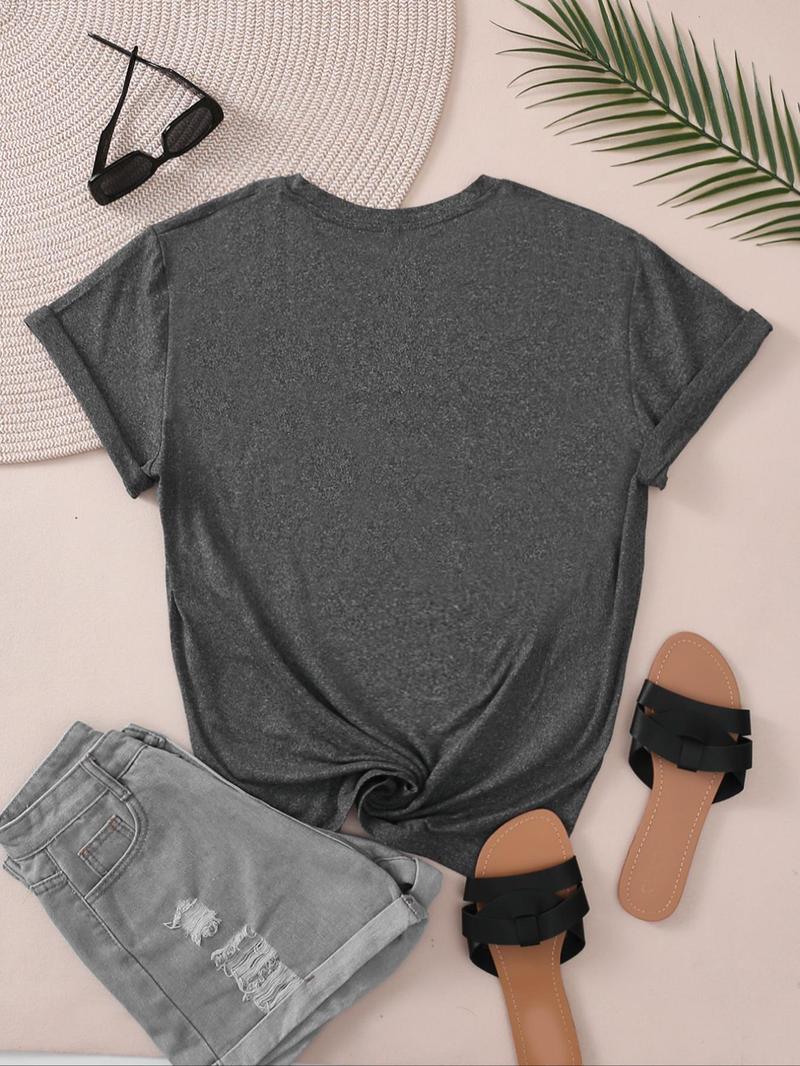 Product Introduction of Plus Size " I Don't Care " Slogan Print Round Neck Tee, Fashion Casual Crew Neck T-shirt for Daily Holiday Vacation Outdoor Wear, Women Plus Size Clothing for Summer 2