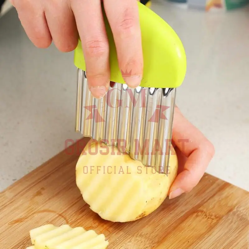 Pisau Ulir Pemotong Kentang Mentimun Wortel Timun Buah Sayuran Roti Model Gelombang Bahan Stainless Steel Dapur 1