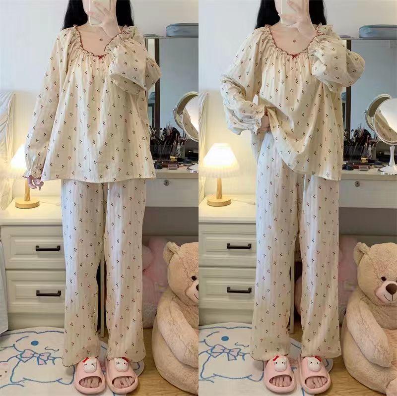 Product Introduction of Quần Dài Áo Ngủ, Phong Cách Hàn Quốc, Quần Dài Ngắn Tay, Phong Cách Công Chúa Ngọt Ngào Dễ Thương, Dành Cho Nữ, Mặc Mùa Hè, Dài Tay, Dáng Rộng Vừa Vặn, Đồ Mặc Nhà, Bộ Đồ Hai Mảnh, Dễ Thương Và Gợi Cảm Women Top 15