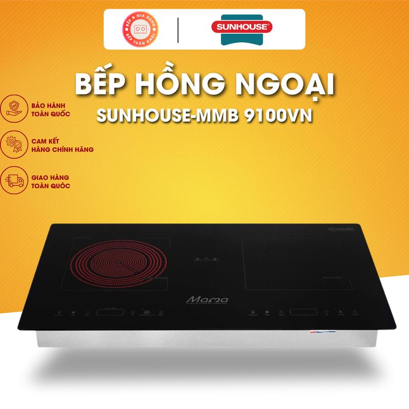 Bếp Từ, BẾP ĐÔI ĐIỆN TỪ HỒNG NGOẠI SUNHOUSE MAMA MMB 9100 VN, 1 bếp hồng ngoại, 1 bếp từ bếp điện be p