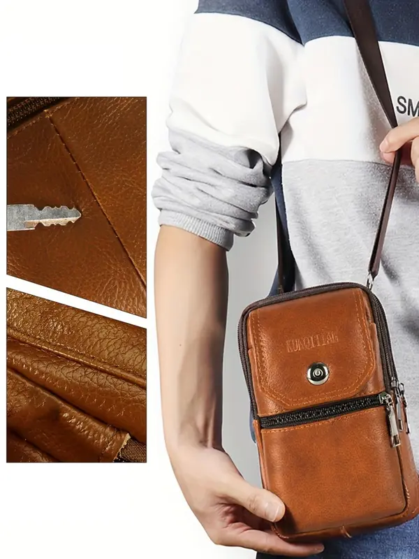 Men's Casual Plain Color Belt Bag, Fashionable Cowhide Belt Bag for Outdoor Work, Cycling, Fitness Exercise, Casual Trendy Versatile High-quality Daily Commuting Bag 6