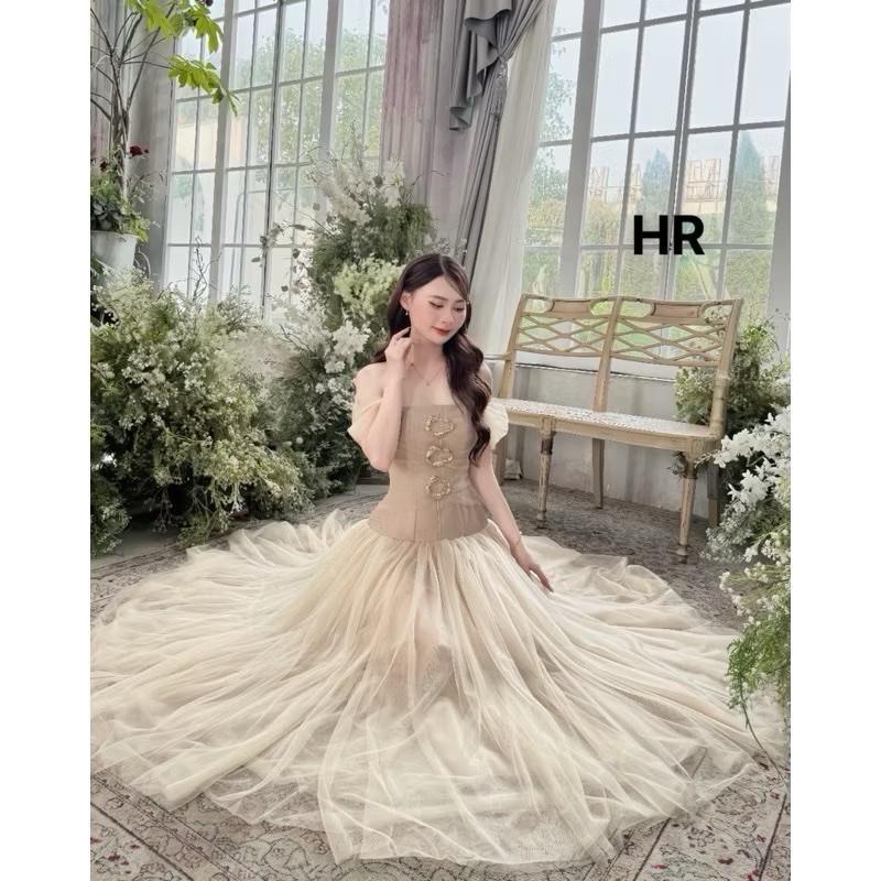 Mèo Mỡ Bigsize — Đầm cúp ngực ren phối trễ vai ( có lót và mút) dáng xoè dài sexy tay ngắn thiết kế sang chảnh bigsize 60-90kg