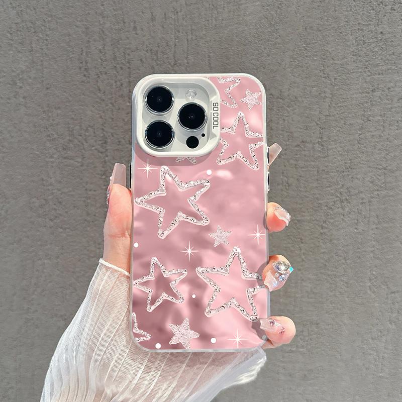 Casing Hp For IPhone 7G 7P X XR XSMAX 11 12 13 14 15 16 PRO PROMAX PLUS Dengan Motif Pink Star Yang Imut Gemoy Cute Baru Simple Dan Antislip Viral Case Hardcase CYK1386