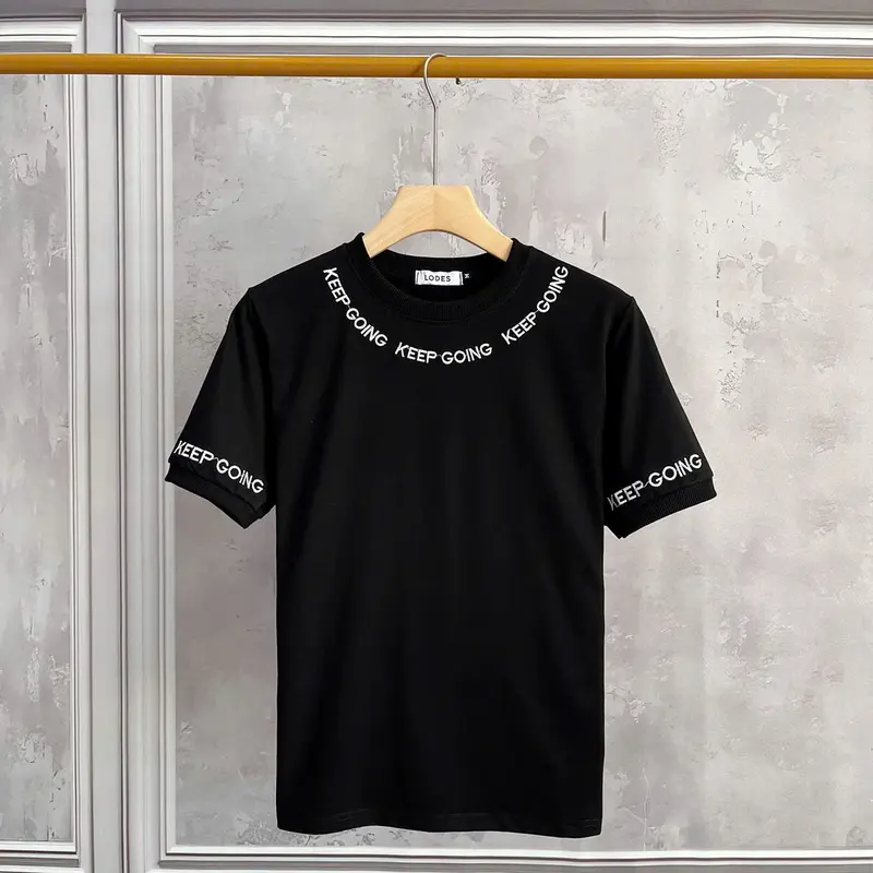 Áo thun nam Unisex cổ tròn thêu chữ vòng cổ,viền tay phối bo cổ phong cách trẻ trung Menswear Tre vl 2