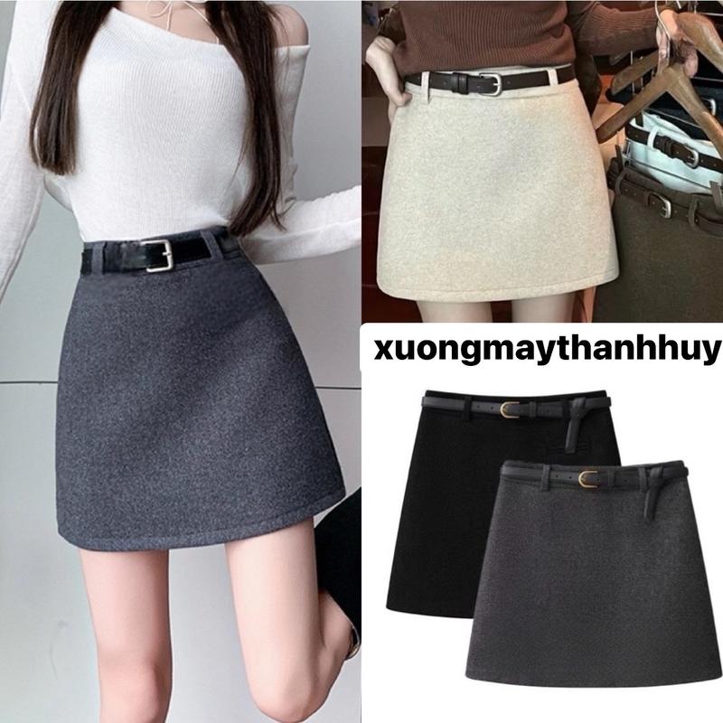   TẶG DÂY LƯNG   Chân Váy dạ ép chân váy A basic có quần bảo hộ-  Nữ M40 