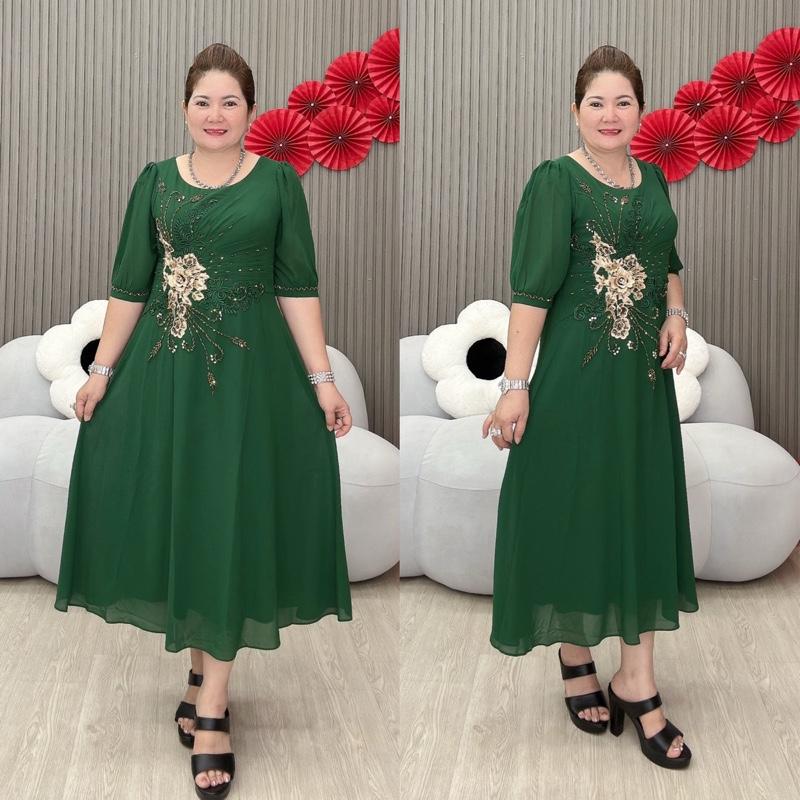 Đầm trung niên xoè tay lỡ kết hoa mới Nữ MIN SHOP Nhung Voan Dress Women - Sen, Voi