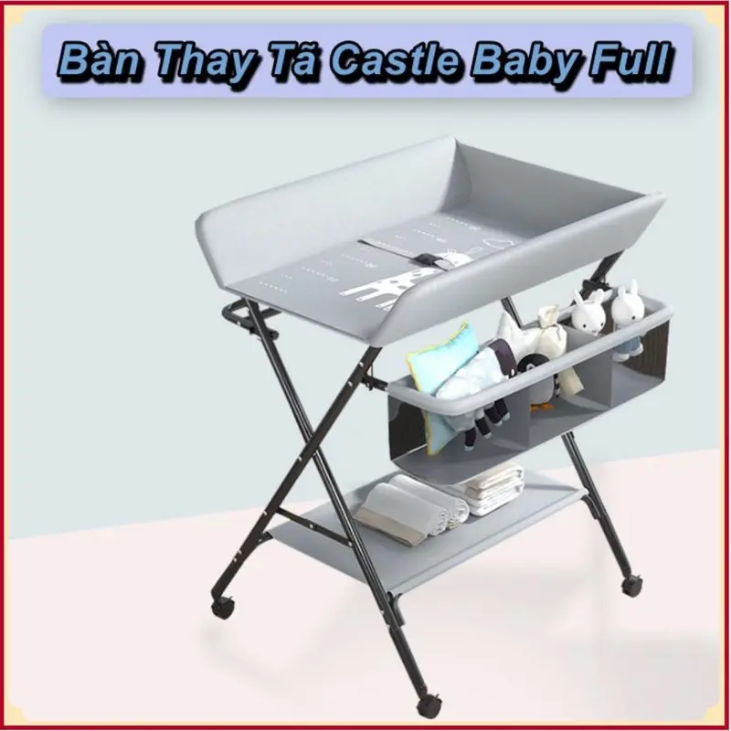 Bàn Thay Tã _x0008_Xếp Gọn Cho Mẹ Và Bé Castle Baby Full (Có Bánh Xe)  🔰EuroS Store🔰 0