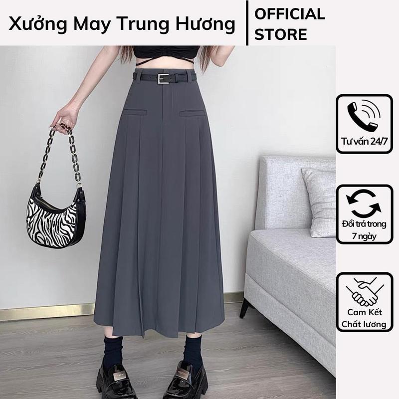 Chân váy xếp ly dài 88CM xẻ trước túi cơi 2 bên Ms86
