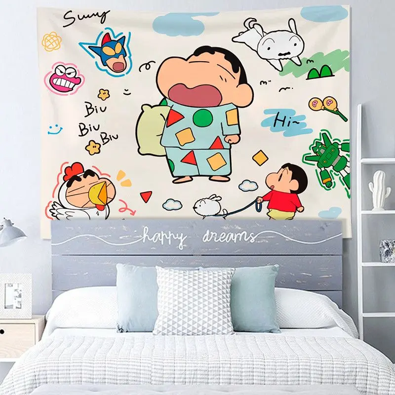 Vải Treo Đầu Giường Shin-chan Bút Chì Màu Hoạt Hình, Vải Nền Hoạt Hình Dễ Thương, Thích Hợp Cho Phòng Và Phòng Ngủ, Tạo Không Khí Chụp Ảnh, Vải Treo Tường Cảm Giác Chữa Lành