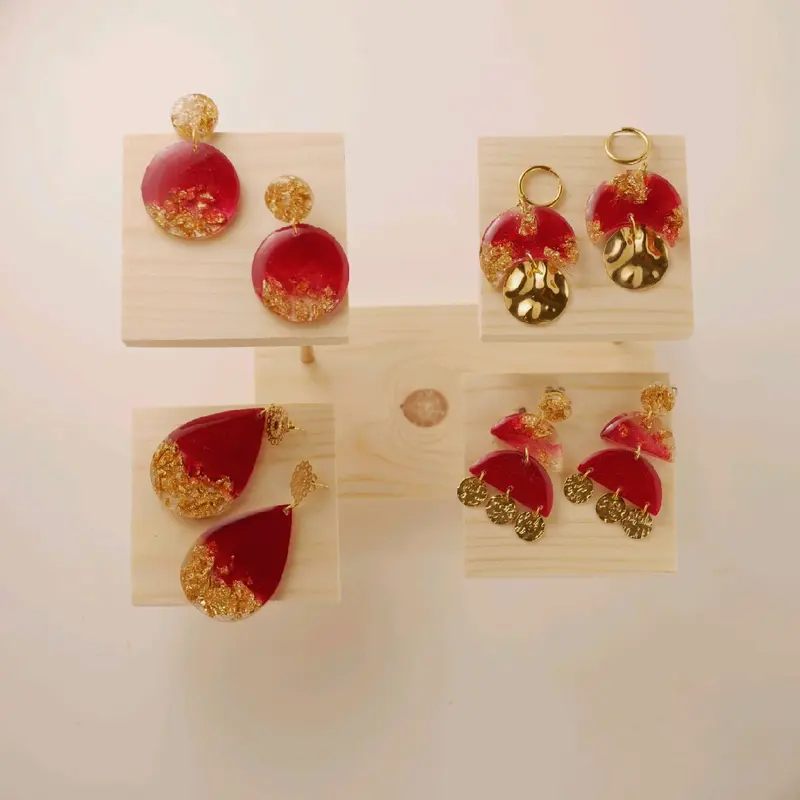 anting resin handmade merah dan gold Elegant 0