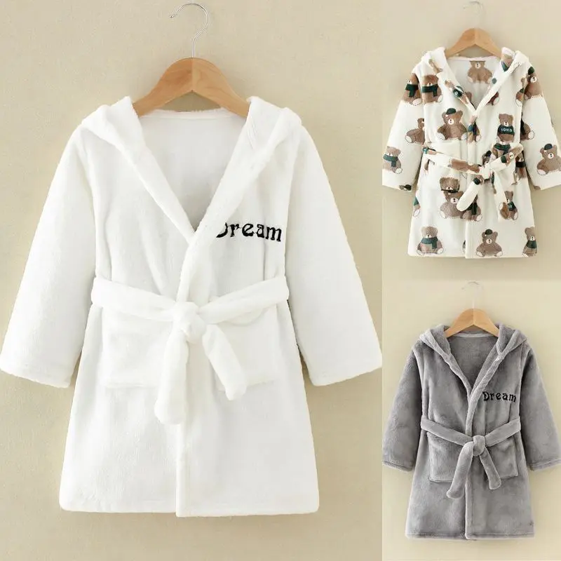 Children's Clothing Children's Bathrobes Nightgown Thickened Flannel Children Coral Velvet Pajamas Boys and Girls Winter Loungewear
