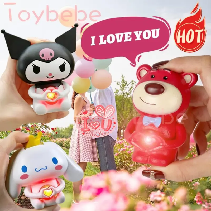 Mainan perempuan [Versi audio]I love you Lotso Sanrio boneka Night sonic Light Kawaii 3D LED Cinnamoroll Lampu Figure Kartun  Lucu Kecantikan Hiasan Kamar Tidur Samping Tempat Kotak kado ulang tahun cewek Plastik pentol pasangan Kuning Hadiah Ayam 1