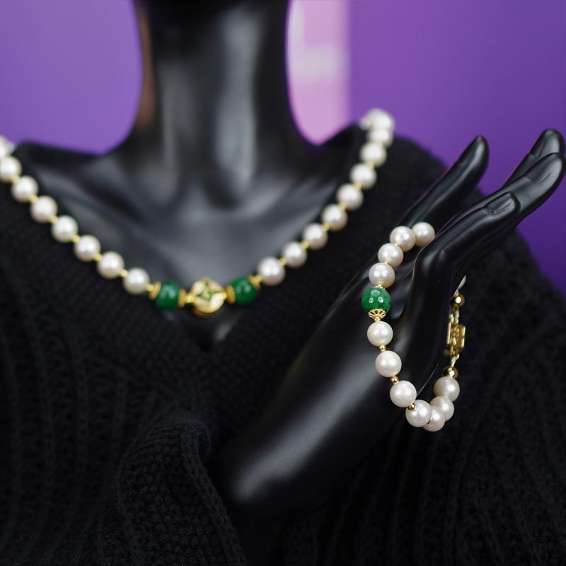 Product Introduction of MMIN GEMS COMBO Vòng Cổ + Vòng tay Ngọc trai Cẩm thạch A - Lão Phật Gia (tặng 1 đôi bông tai cùng kích cỡ) 22