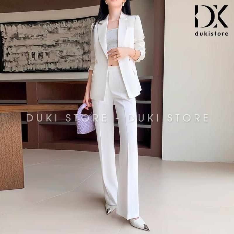 Bộ vest nữ 2 cúc ngang quần ống suông màu trắng sang trọng DKX0050 - DUKI STORE 6