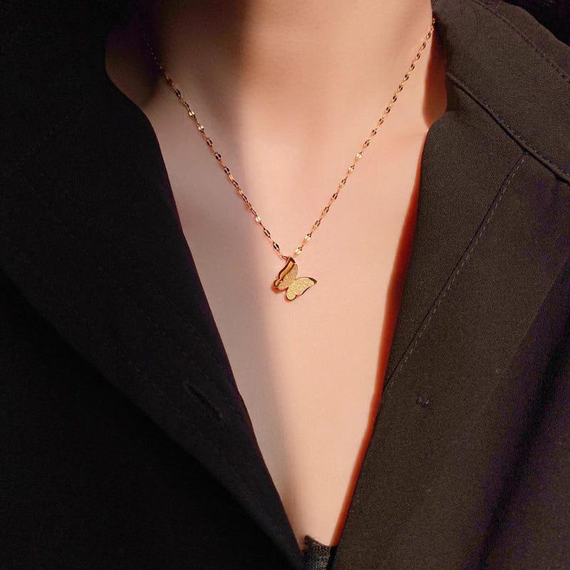 Product Introduction of Kalung Wanita Aksesoris Fashion Titan Pecah Kopi Kupu Anti Karat Tidak Luntur Harian Titanium Kulit 12