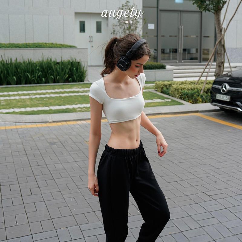 Áo Thun Croptop Ôm Cổ Vuông Tay Ngắn Nữ, JUDY TOP AUGETY