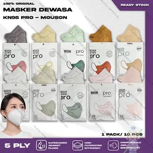 Masker KN95 PRO MOUSON 5Ply isi 10Pcs Putih Hitam Abu Warna Hybrid Surgical Mask Kemenkes