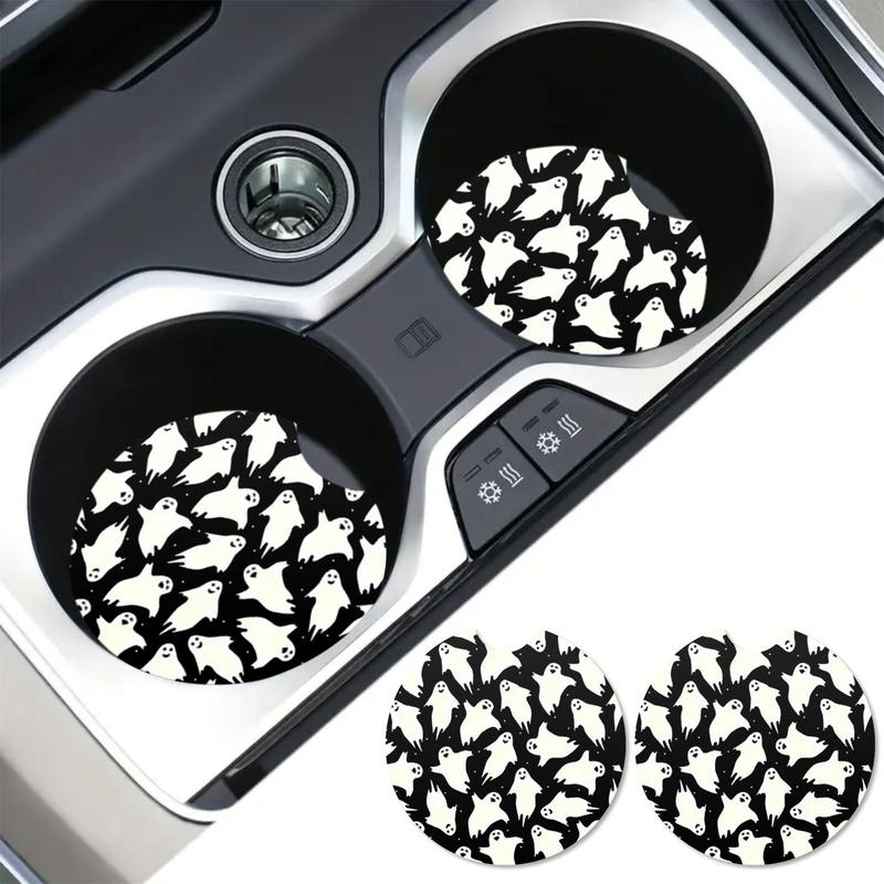Cute Cartoon Ghost Pattern Car Coaster, 2 Counts Universal Non-slip Car Cup Holder Mat, Cup Mat for Most Car Interior, Car Interior Decoration Accessories 4