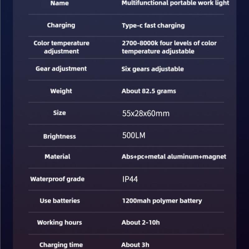 Portable Work Light, 1200mAh Rechargeable Magnetic Work Light, Multifunctional Portable Mini Light for Outdoor Camping Travel 8