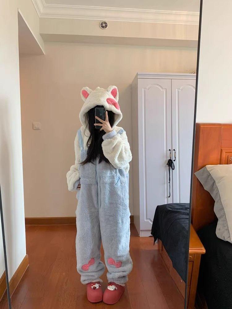 Product Introduction of Piyama Bulu Karang Sehelai, Rekaan Kartun, Untuk Wanita, Koleksi Musim Sejuk 2024, Onesie Mewah Tebal, Pakaian Ruang Tidur, Boleh Dipakai Di Luar Pajamas Sleepwear Baju 5