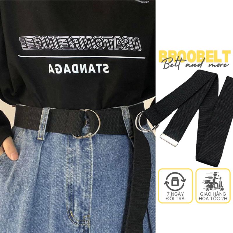 Thắt lưng vải canvas nam nữ BROO dây nịt lưng dù vải bố mặt chữ D unisex nhiều màu