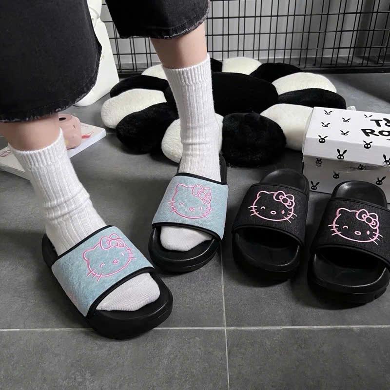 Dép Quai ngang x Kitty thêu nổi cute cho nữ đế cao 4,5cm / Bảo Hành 1 năm / Kèm hộp DéP Women Có Quai Dép Lê Slipper