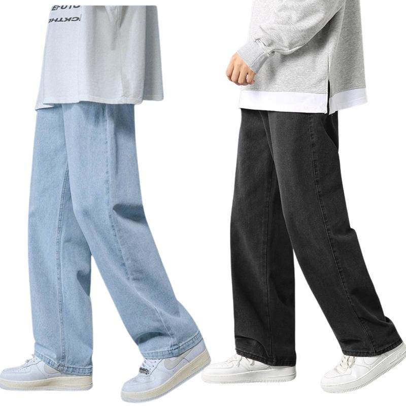 Quần jean dáng form suông rộng quần bò baggy trơn ống rộng nam dễ phối đồ, chất jean đẹp xanh nhạt den QJX2 Pants Menswear Ong Có Túi Cotton