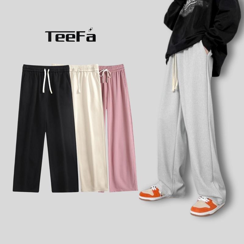 Quần thun tăm TEEFA ống rộng nam nữ kiểu dáng suông chất vải thun tăm nhỏ kiểu dáng UNISEX Menswear Pants