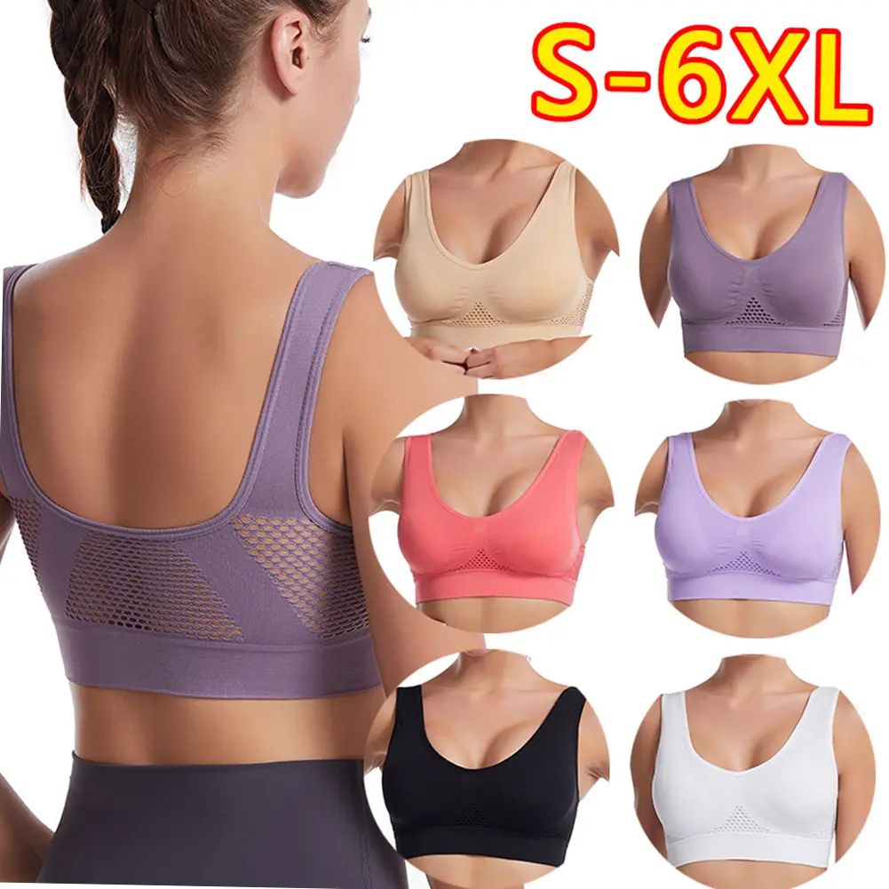 Seamless Mesh Women Sports Bras Fitness Gym Running Shockproof Bra Breathable without Underwire Bralette 6XL Plus Size Crop Top Yoga Bra S-6XL #462172
