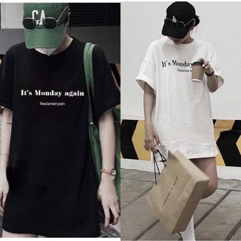 Áo phông 3158 chữ It Monday,dành cho nam nữ, chất cotton khô-freesz,thoáng mát.  Top Cổ Tròn Cotton Menswear Nhung