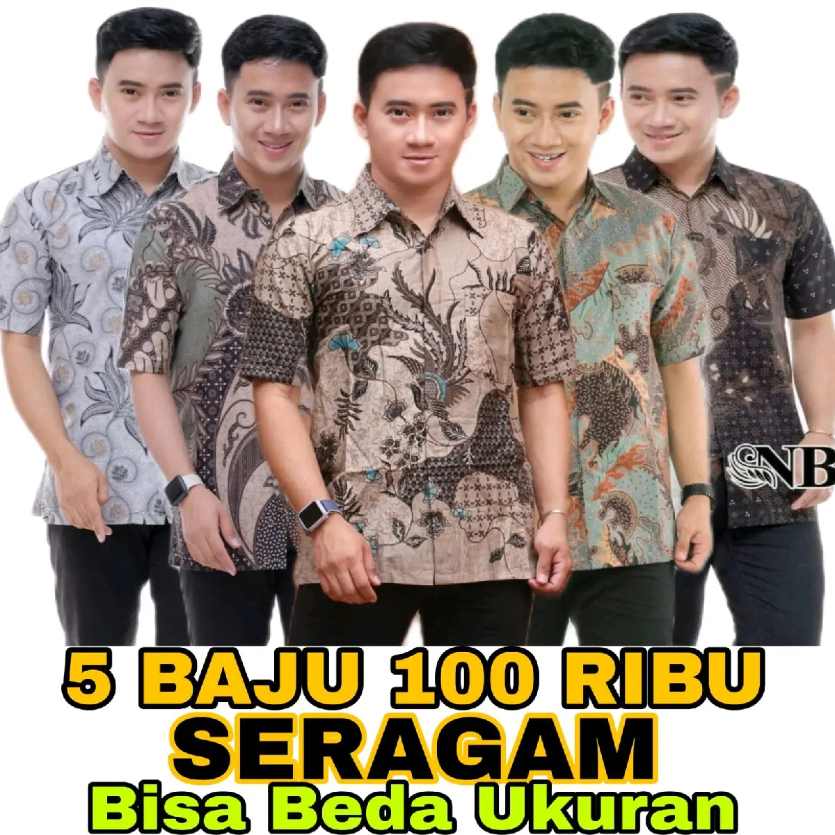 5 Pcs Seragam Hem Batik Pria 3 Free 2 Baju Lengan Pendek Seragam Batik Bahan Katun Lembut Nyaman Motif Pekalongan