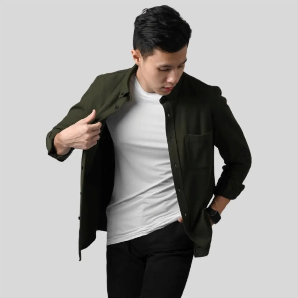 Crush Kemeja Polos Casual Cotton Pique Lengan Panjang